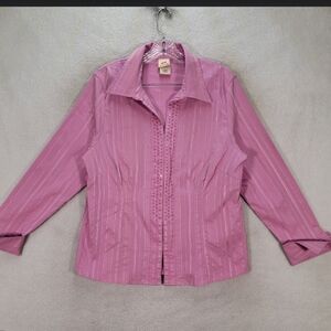 VTG Y2K pink Collar Beaded Squin Blouse Western Vaquera Women Top Size 16-18
